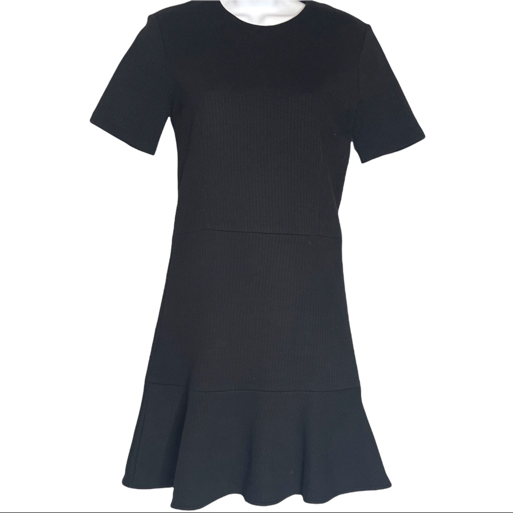 Carven Ribbed Knit Fit And Flare Drop Waist Size Small Black Minimalist Dress